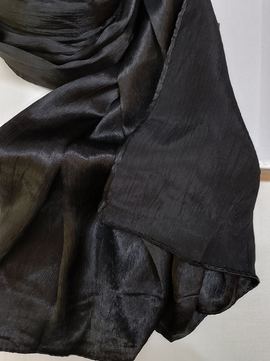 ONYX GLEAM - Black Textured crinkle silk