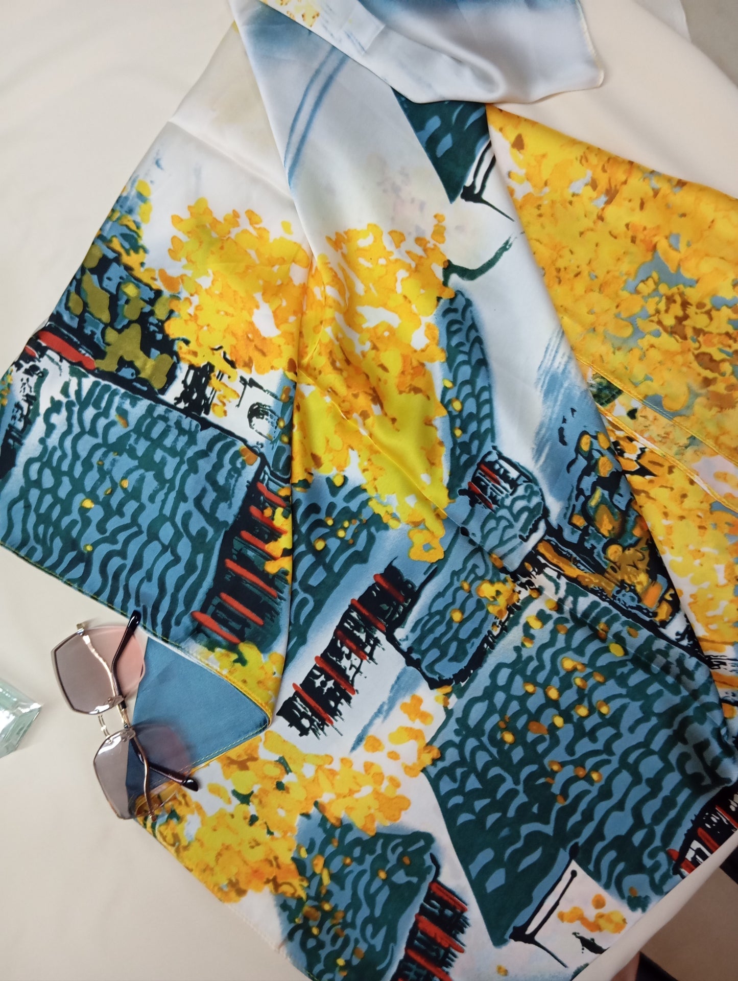 BLOSSOM FALL -printed satin silk