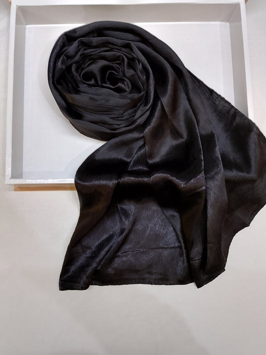 ONYX GLEAM - Black Textured crinkle silk