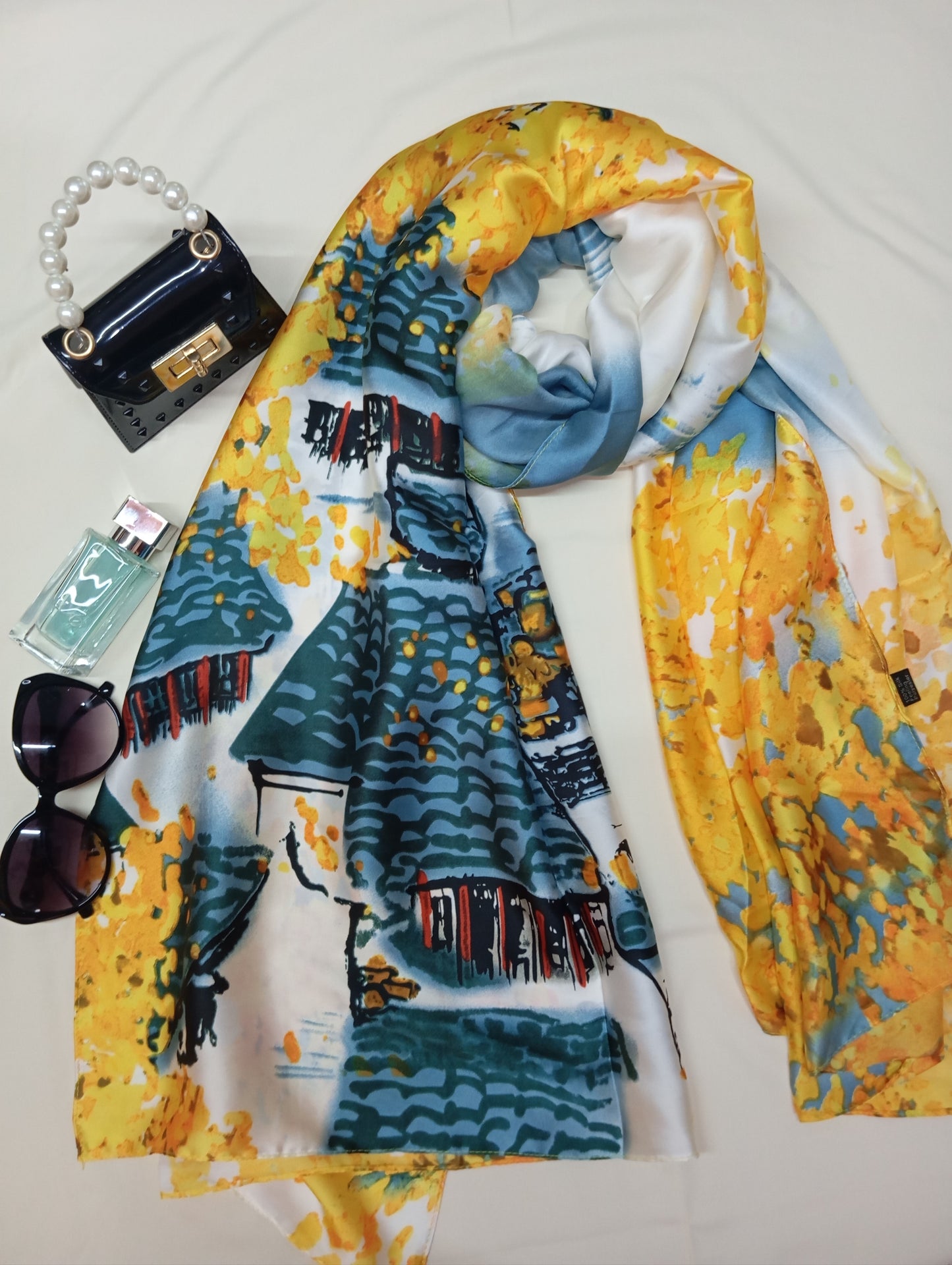 BLOSSOM FALL -printed satin silk