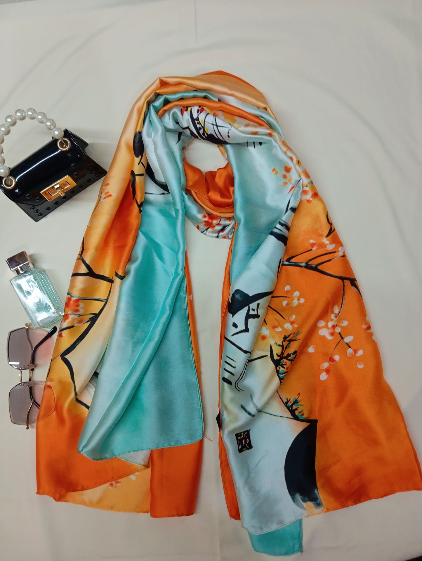 TROPICAL DUSK -printed satin silk