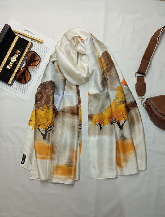 AUTUMN MUSE -printed satin silk