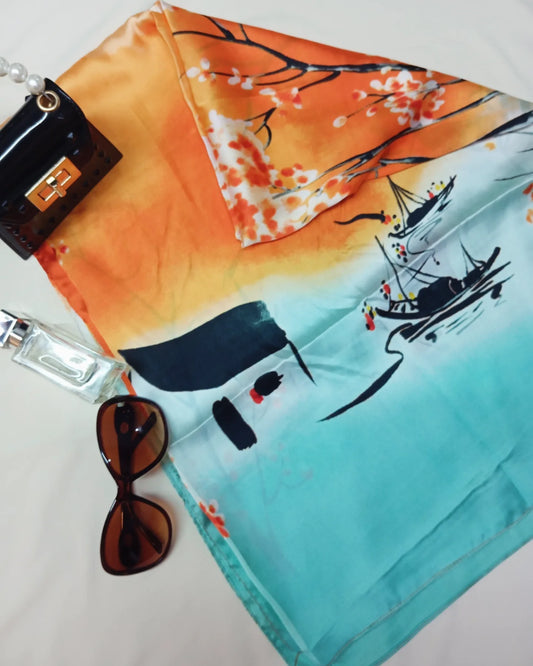 TROPICAL DUSK -printed satin silk