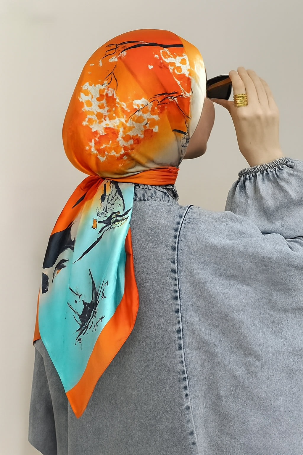 TROPICAL DUSK -printed satin silk