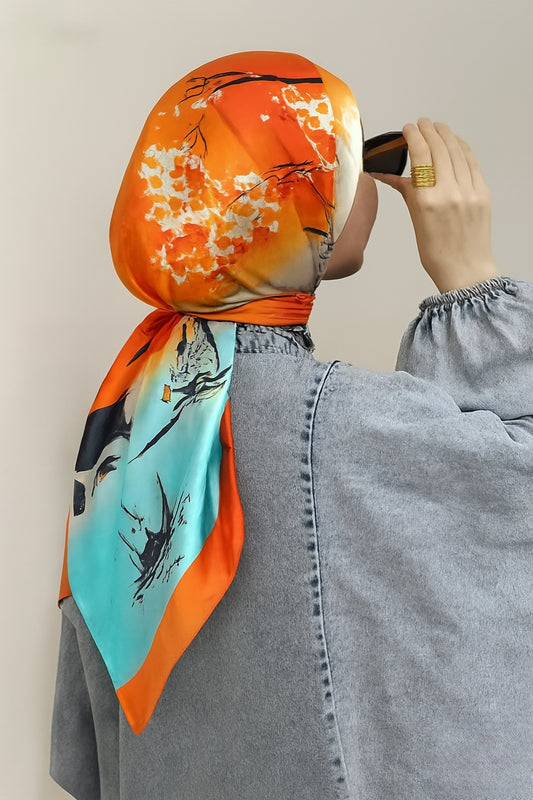 TROPICAL DUSK -printed satin silk